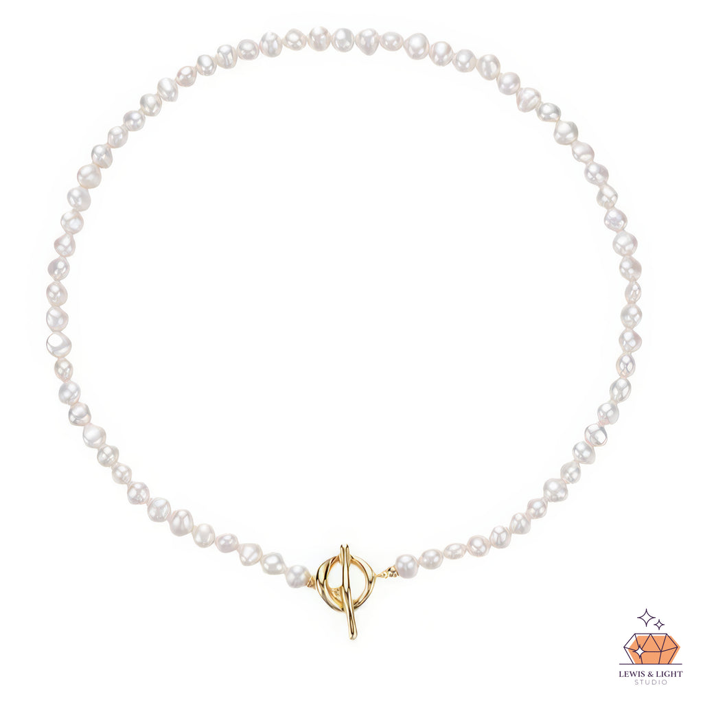 Abbott Lyon T-Bar Pearl Necklace – 18K Gold Plated with Freshwater Pearls