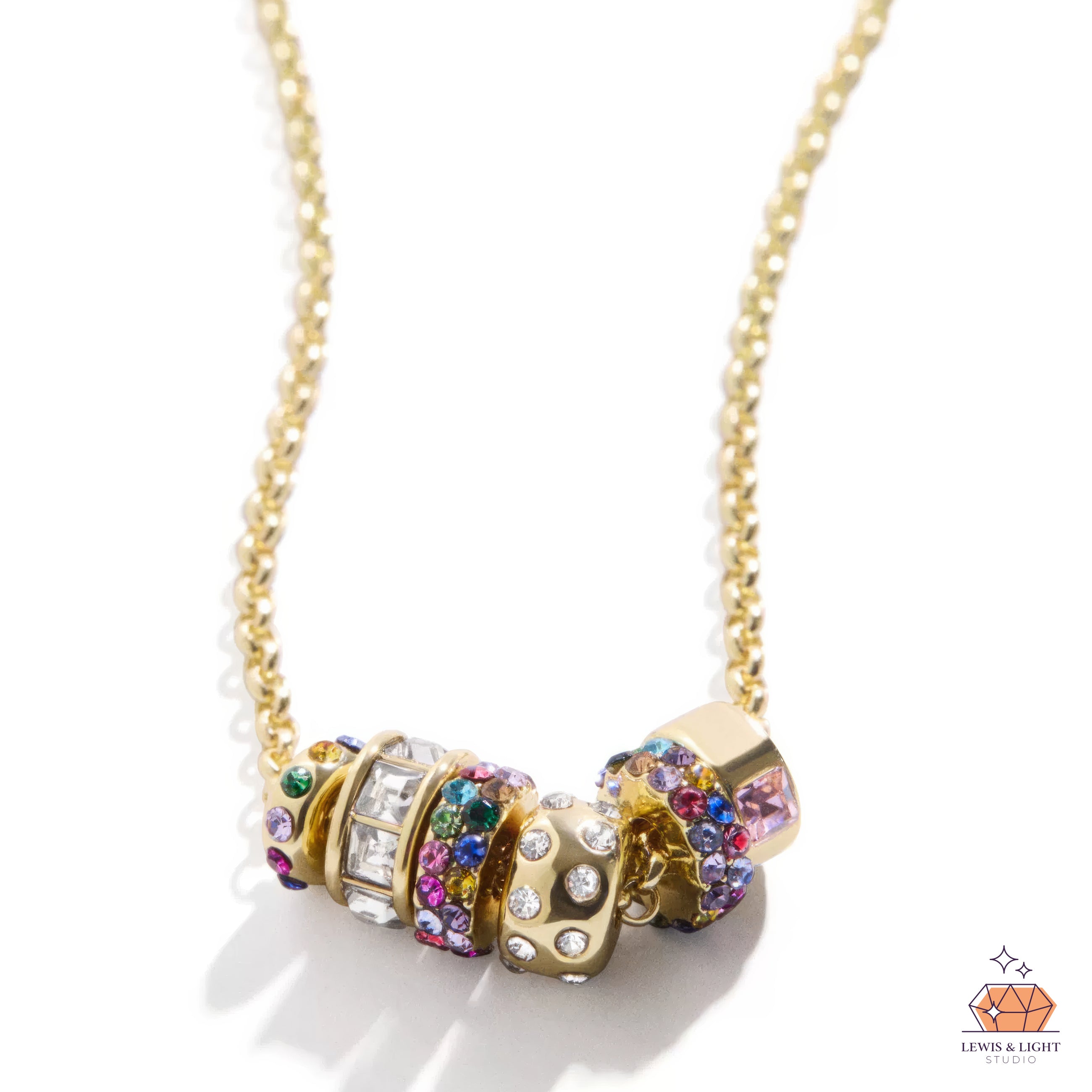 BaubleBar Renee Charm Necklace – Brass with Colorful Glass Stones