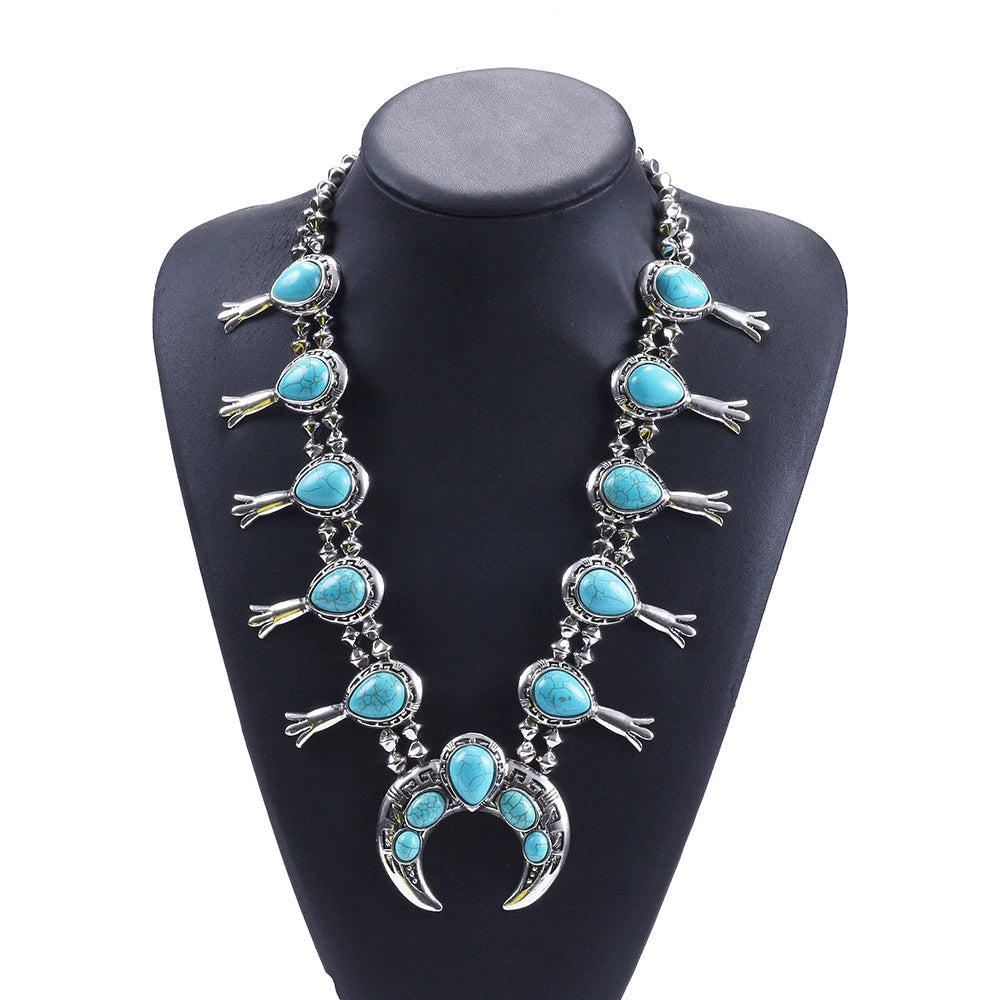 ARIS DESIGNER Faux Blue Turquoise Squash Blossom Necklace – Skelapparel Southwestern Navajo Pearl Set | Kingman Style