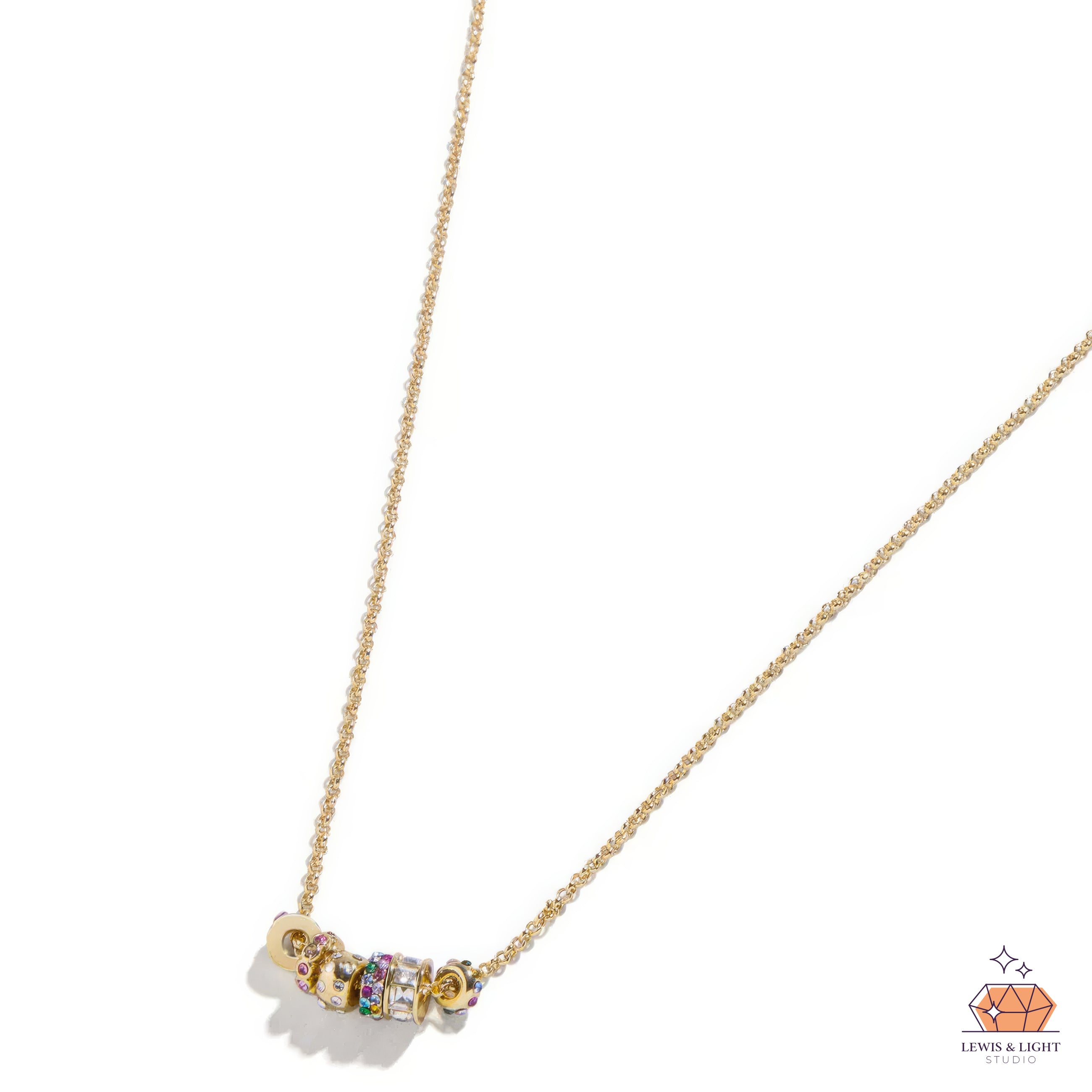 BaubleBar Renee Charm Necklace – Brass with Colorful Glass Stones