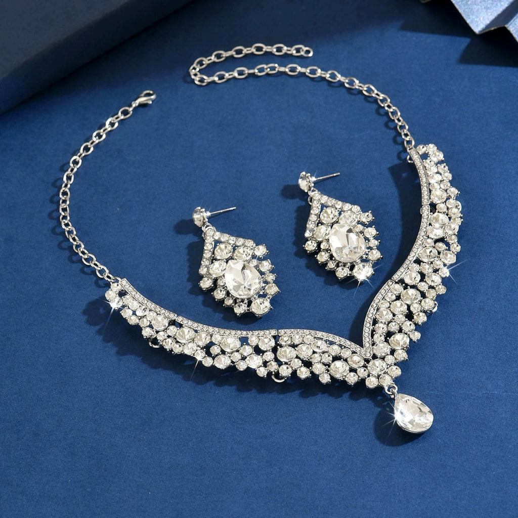 Gothic Rhinestone Bridal Necklace Set – Elegant Bride & Bridesmaid Crystal Jewelry
