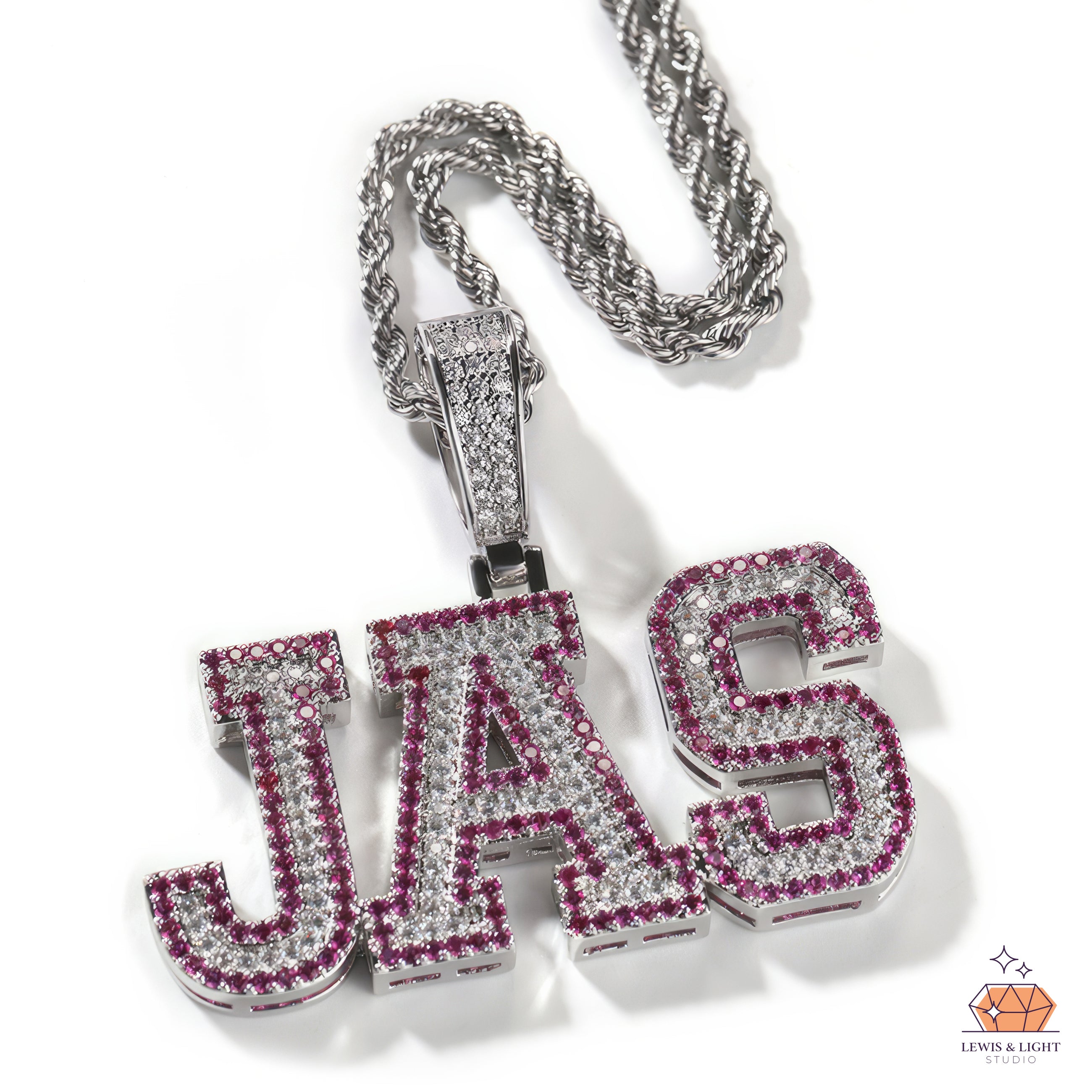 Iced Out JAS Name Pendant Necklace – Chunky Urban Hip Hop Personalized Chain