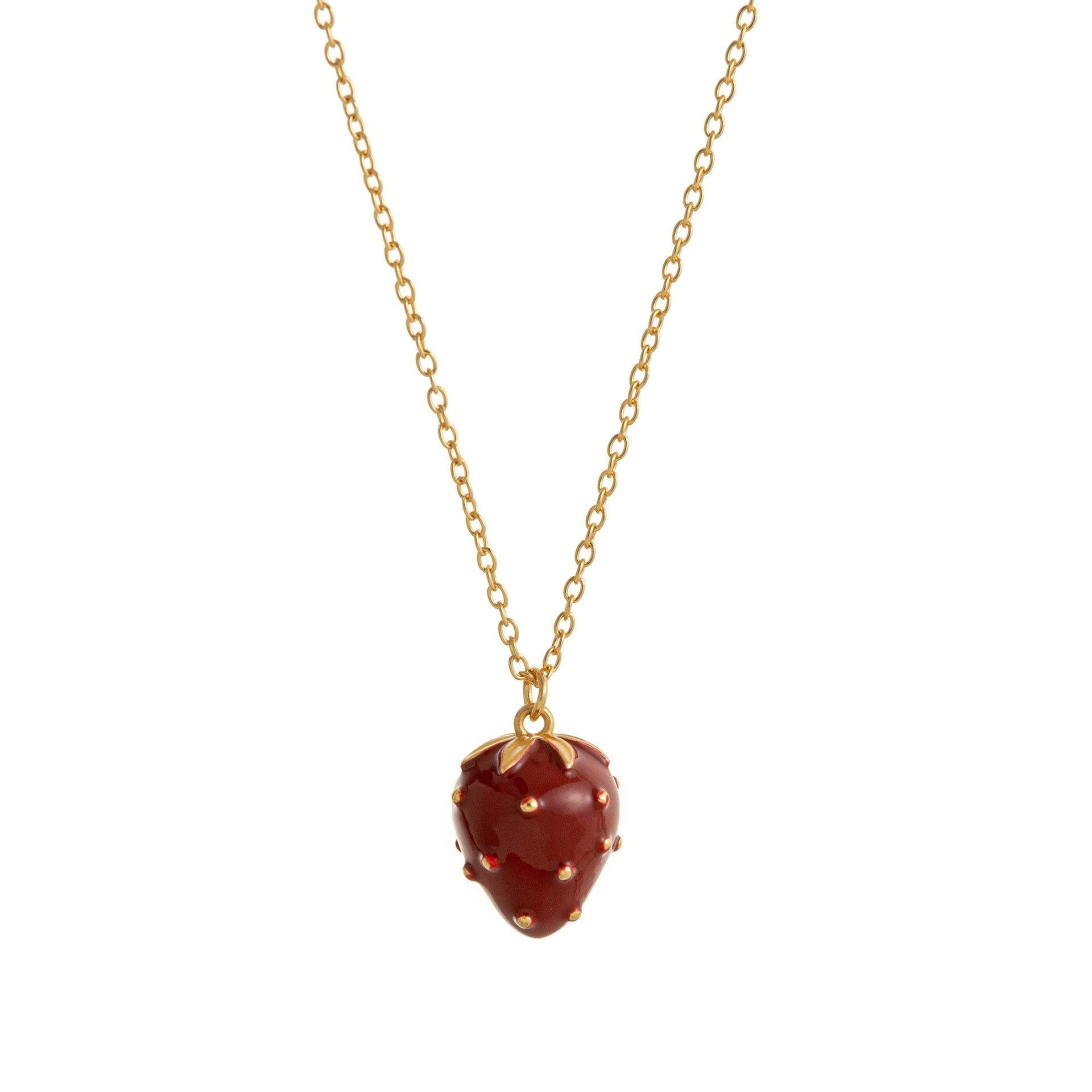 Petite Strawberry Agate Charm Necklace – Dainty Gold Fruit Pendant Jewelry