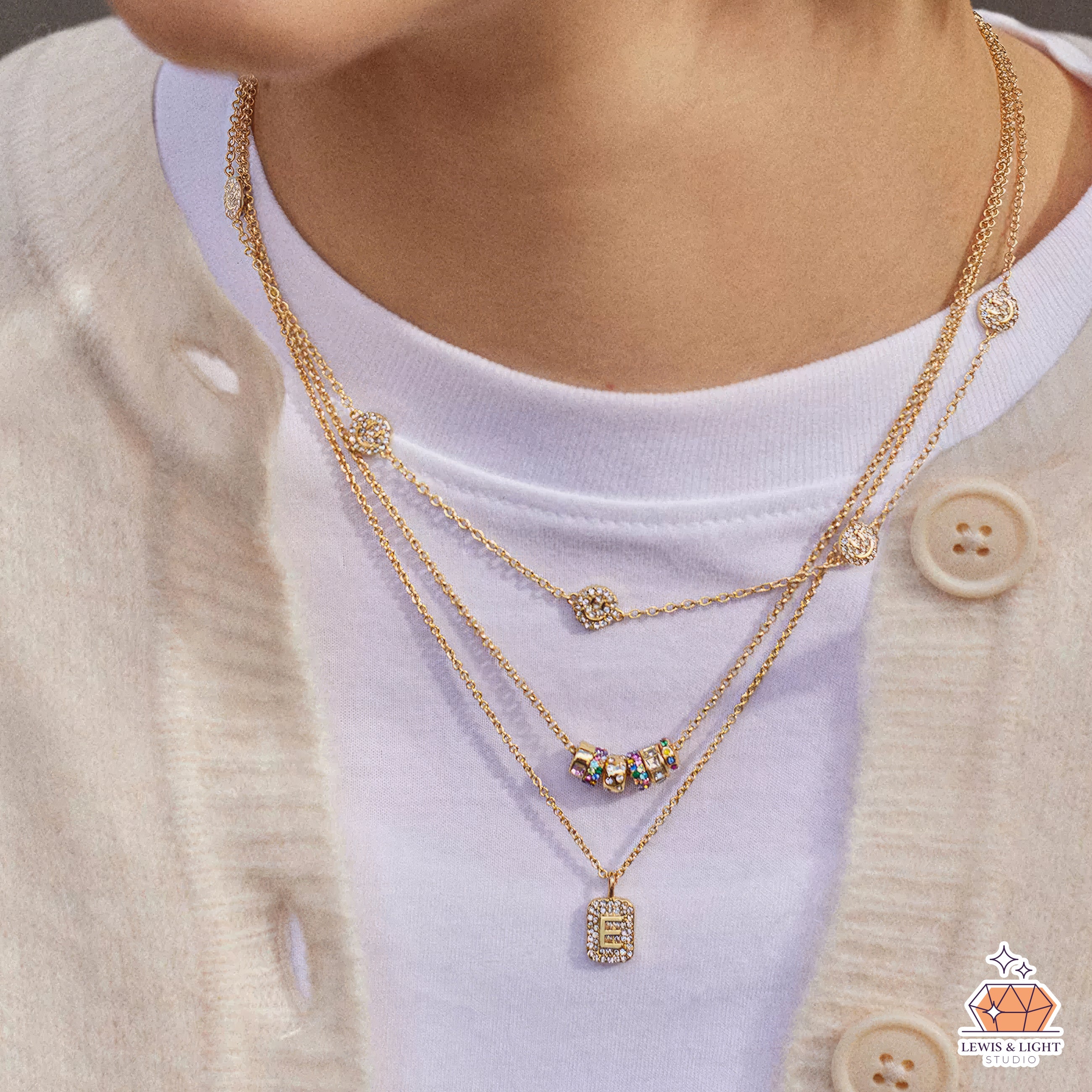 BaubleBar Renee Charm Necklace – Brass with Colorful Glass Stones