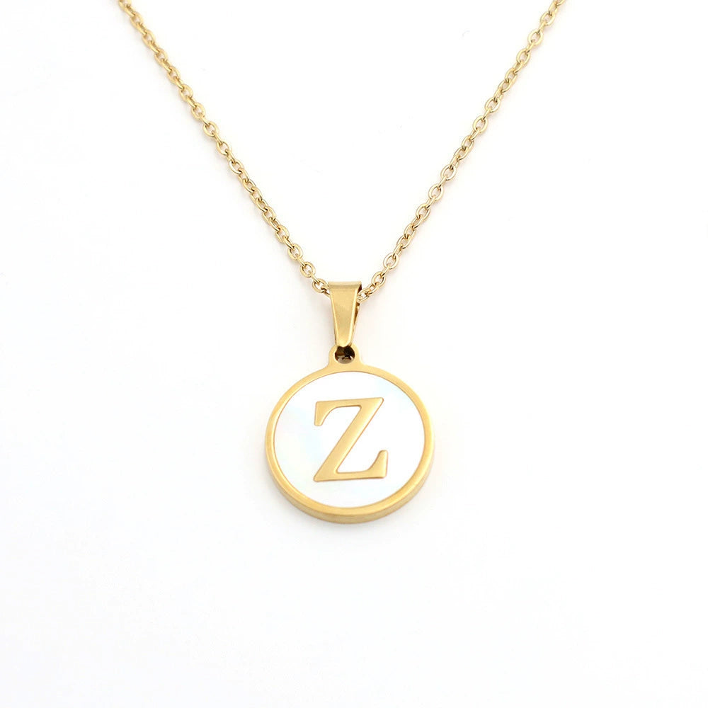 Personalized Gold Enamel White Shell Initial Necklace