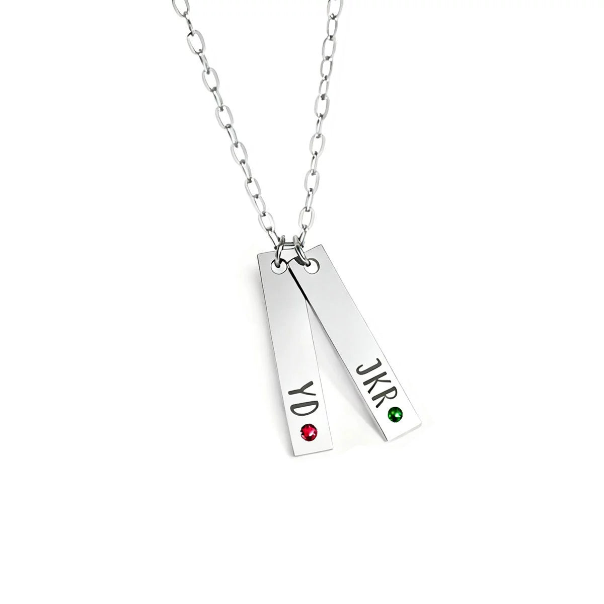 Personalized Vertical Bar Nameplate Necklace with Engraving & Birthstones