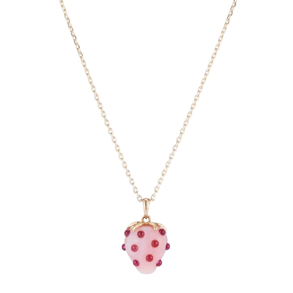 Petite Strawberry Agate Charm Necklace – Dainty Gold Fruit Pendant Jewelry