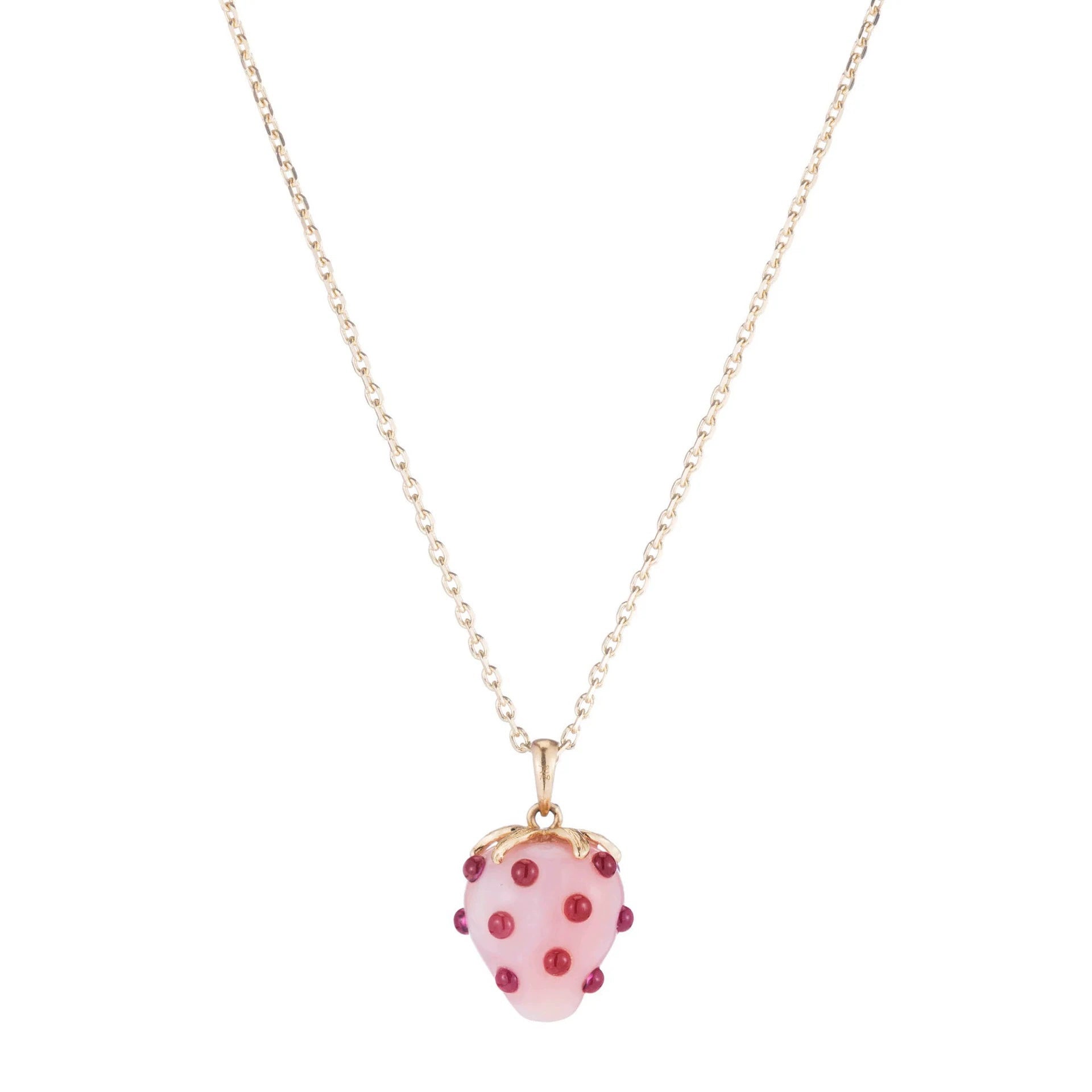 Petite Strawberry Agate Charm Necklace – Dainty Gold Fruit Pendant Jewelry