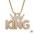 Iced Out Bubble Letter Necklace with Crown – Chunky Urban Hip Hop Pendant
